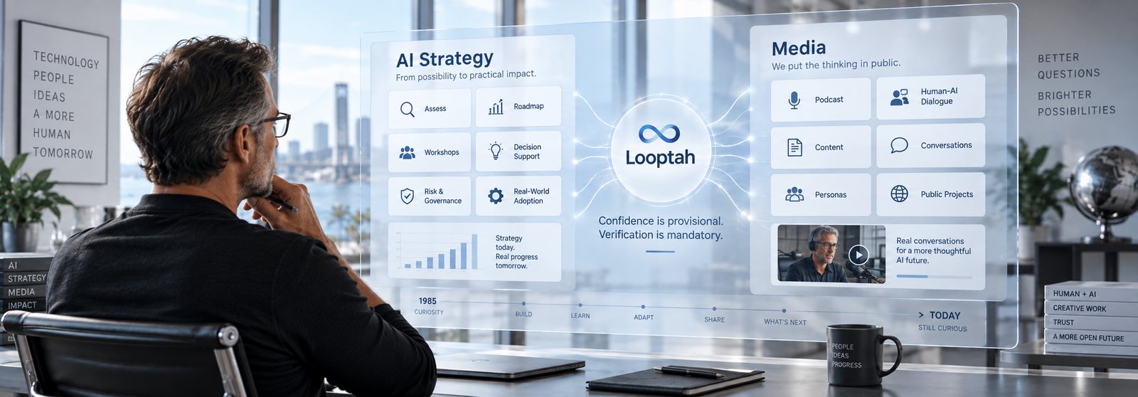 A team reviewing an AI adoption roadmap on a large display in a bright meeting room